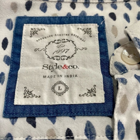 Rayon Button-front Roll-tab Sleeve Blouse Shirt Large - Picture 12 of 16